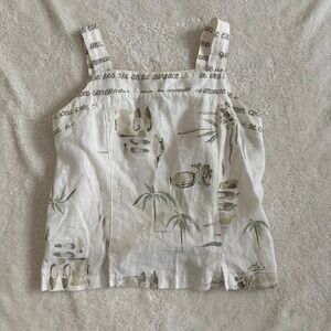 GARRON Linen Cotton blend Tropical Print Button Side Tank Vtg Women's S